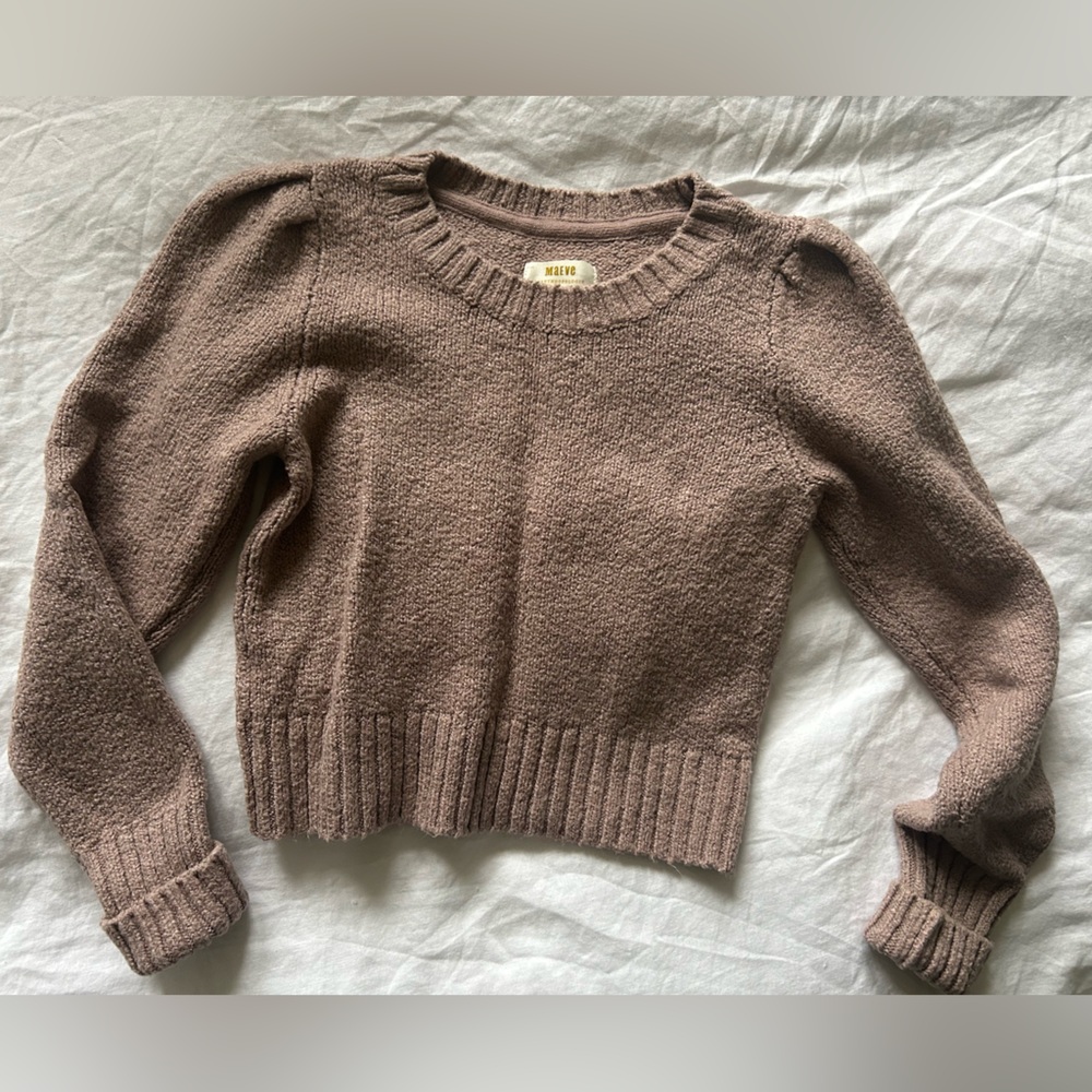 Mauve by Anthropologie Crew Neck Sweater with Ribbed Detailing